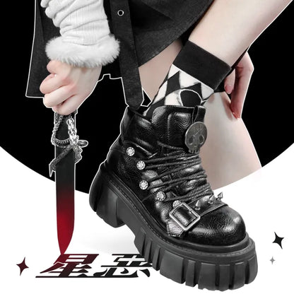 Platforms Skull Studs Decorated Lolita Star PU Punk Black