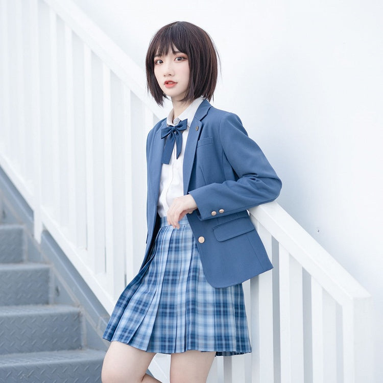 Length 45CM Jing Pattern Blue Plaid Yu Skirt