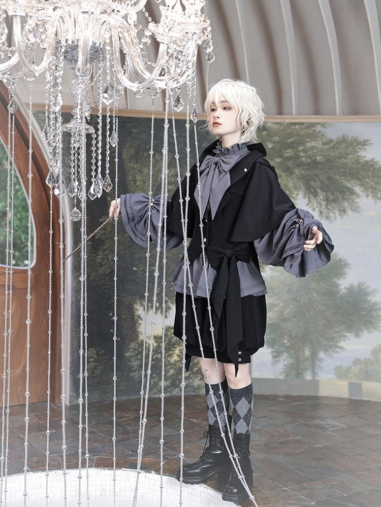 耳付きブラックバニージャケット王子フードオーバーサイズファッション