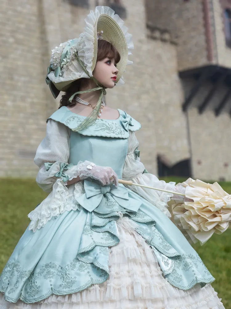 von Lily Slit the Ruffle Classic Stickerei Kleid Rock Cascading Valley Hellgrün Seite Lolita