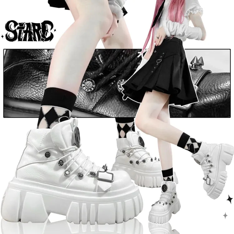 Studs Platforms White Decorated Punk Lolita Skull PU Star