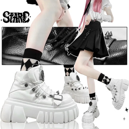 Studs Platforms White Decorated Punk Lolita Skull PU Star