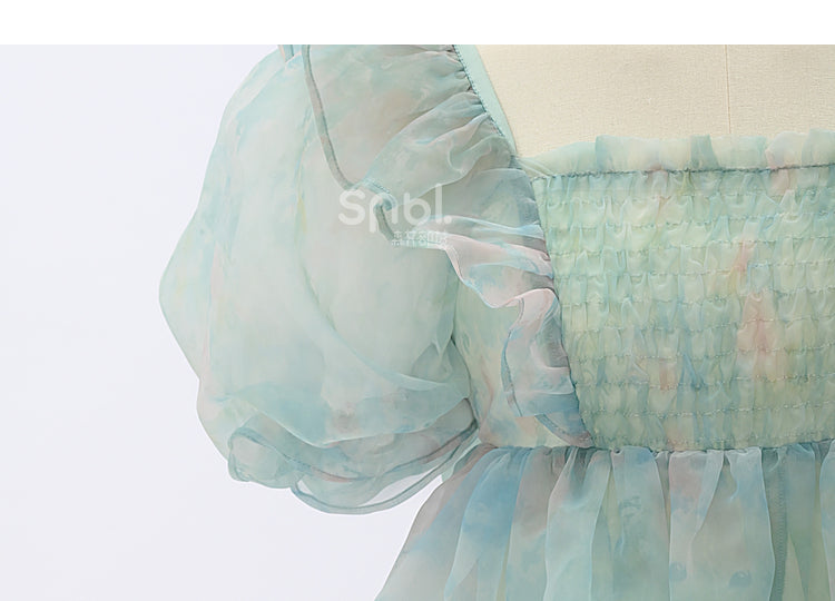 Grünes Kleid mit kurzen/langen Ärmeln und kurzer Schleife und süßer abnehmbarer Version, groß