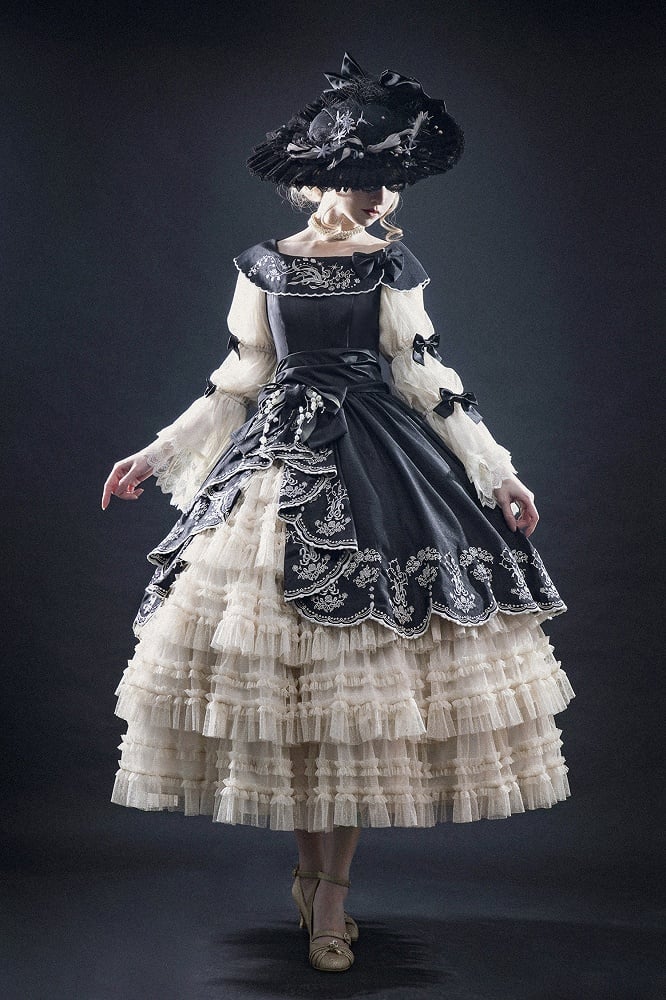 Waist Layered Lolita Skirt Under Beige Elastic Ruffles
