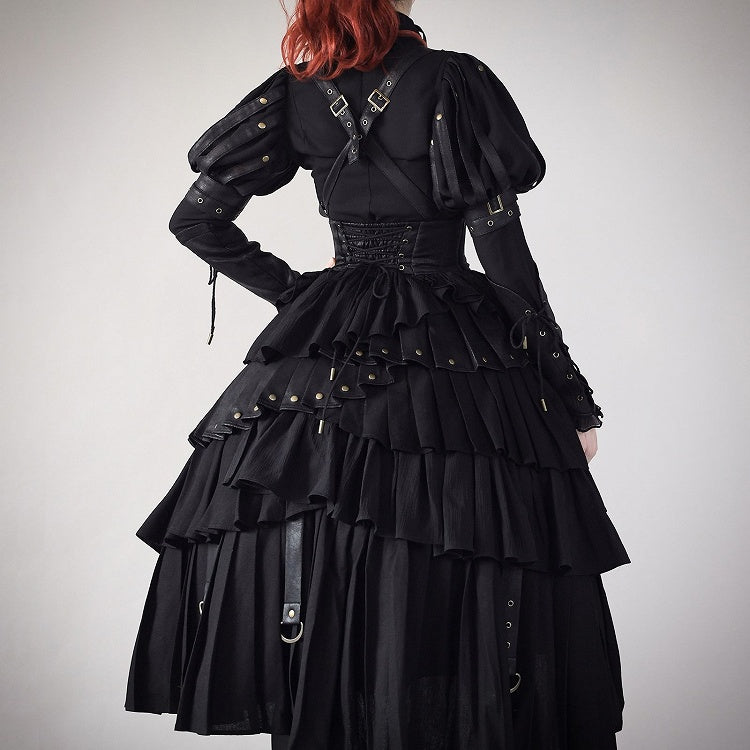 Black Gothic Lolita Shirt, Juliette Sleeves Steampunk Top, Plus Size - FOXTROT