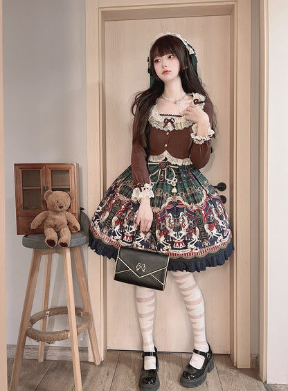 mit Ärmelakzenten, zarter Spitzen-Cardigan und kaffeefarbener Schleife, gemütlicher langer Besatz