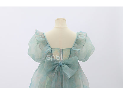 Grünes Kleid mit kurzen/langen Ärmeln und kurzer Schleife und süßer abnehmbarer Version, groß