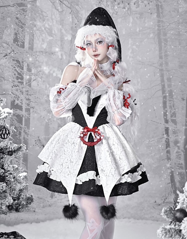 Gothic Christmas Plüsch Sweetheart Bouffant Kleid Set