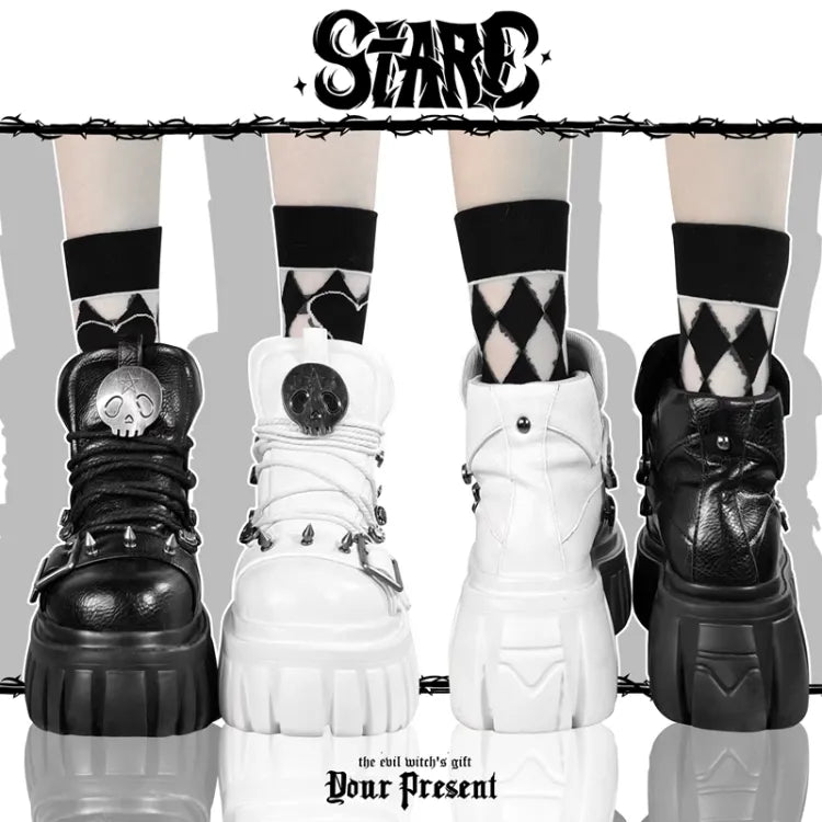 Platforms Skull Studs Decorated Lolita Star PU Punk Black