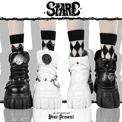 Platforms Skull Studs Decorated Lolita Star PU Punk Black