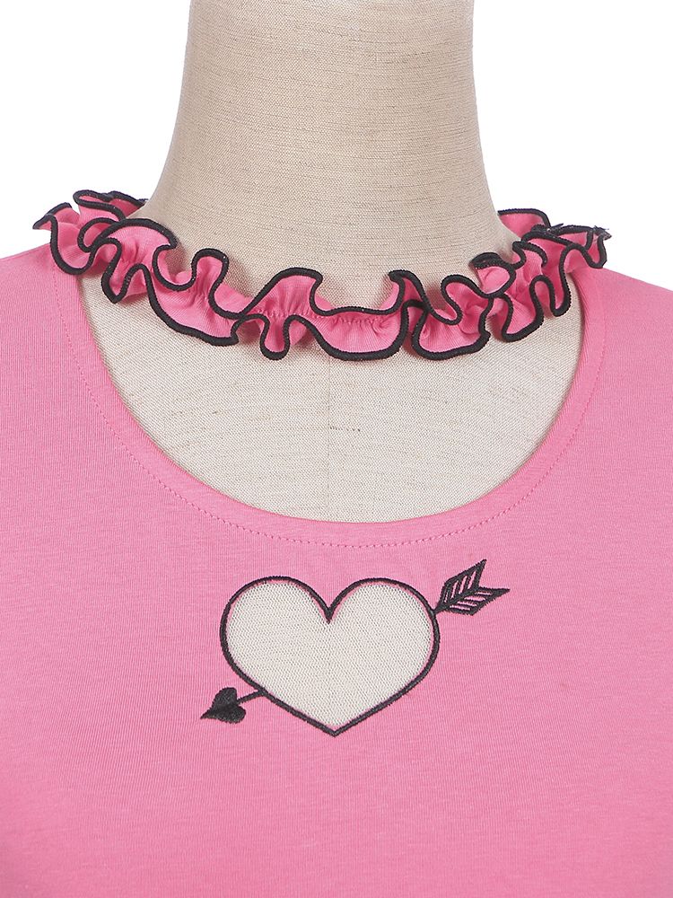 Pink Heart-shaped Cutout Top with Detachable Sleeves