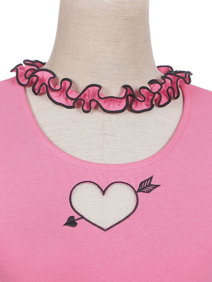 Rosafarbenes, herzförmiges Cutout-Top mit abnehmbaren Ärmeln