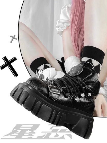 Platforms Skull Studs Decorated Lolita Star PU Punk Black