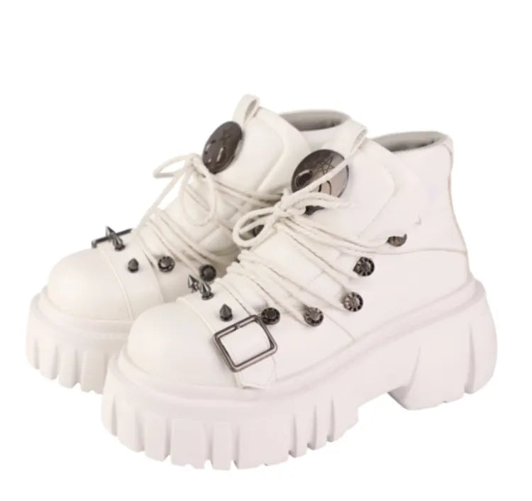 Studs Platforms White Decorated Punk Lolita Skull PU Star