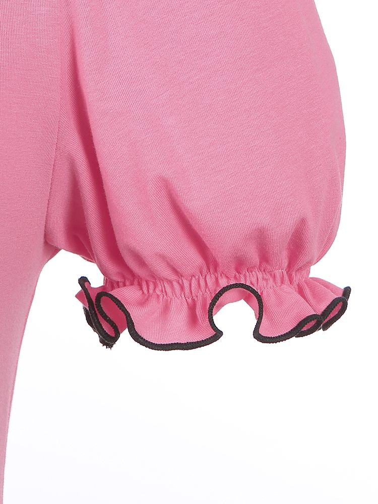 Pink Heart-shaped Cutout Top with Detachable Sleeves