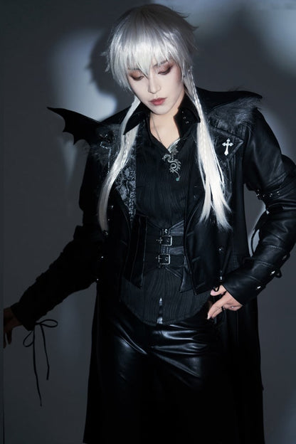 ドラゴンズブレス ブラックフェイクファーカラー PUレザートレンチコート