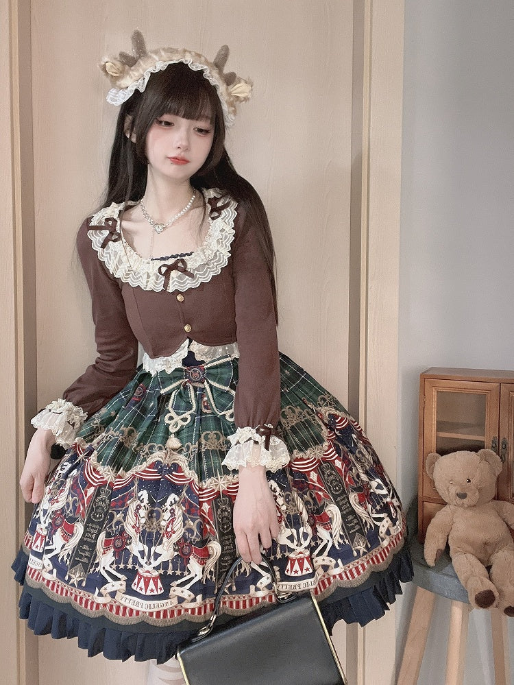 mit Ärmelakzenten, zarter Spitzen-Cardigan und kaffeefarbener Schleife, gemütlicher langer Besatz