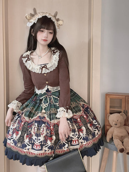 mit Ärmelakzenten, zarter Spitzen-Cardigan und kaffeefarbener Schleife, gemütlicher langer Besatz