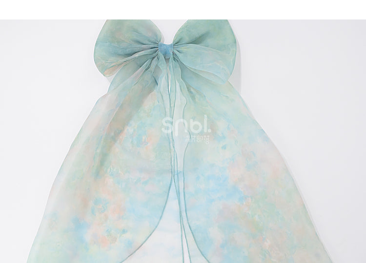 Grünes Kleid mit kurzen/langen Ärmeln und kurzer Schleife und süßer abnehmbarer Version, groß