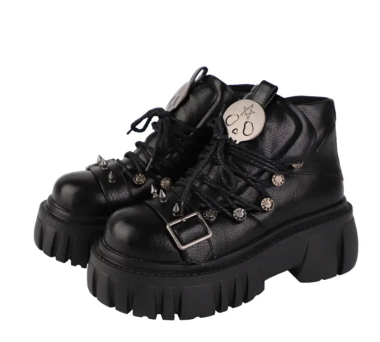 Platforms Skull Studs Decorated Lolita Star PU Punk Black