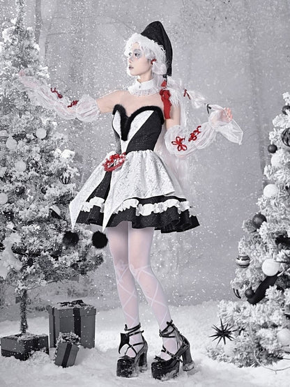 Gothic Christmas Plüsch Sweetheart Bouffant Kleid Set