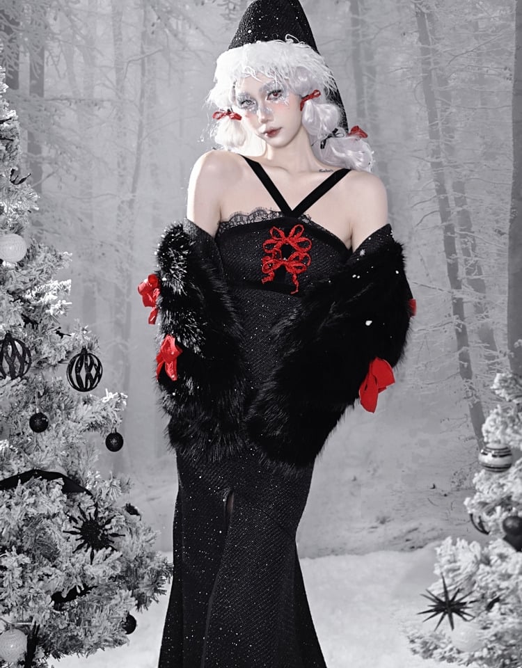 Gothic Christmas Lace Meerjungfrau Rock Tweed Etuikleid