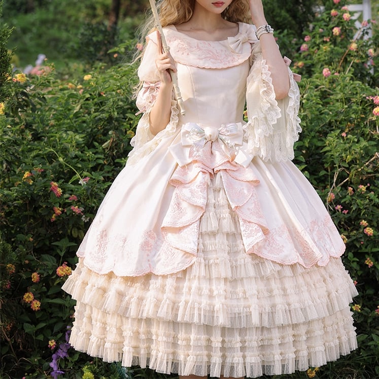 von Beige Classic Dress Valley Stickerei Pink die Lolita Lily