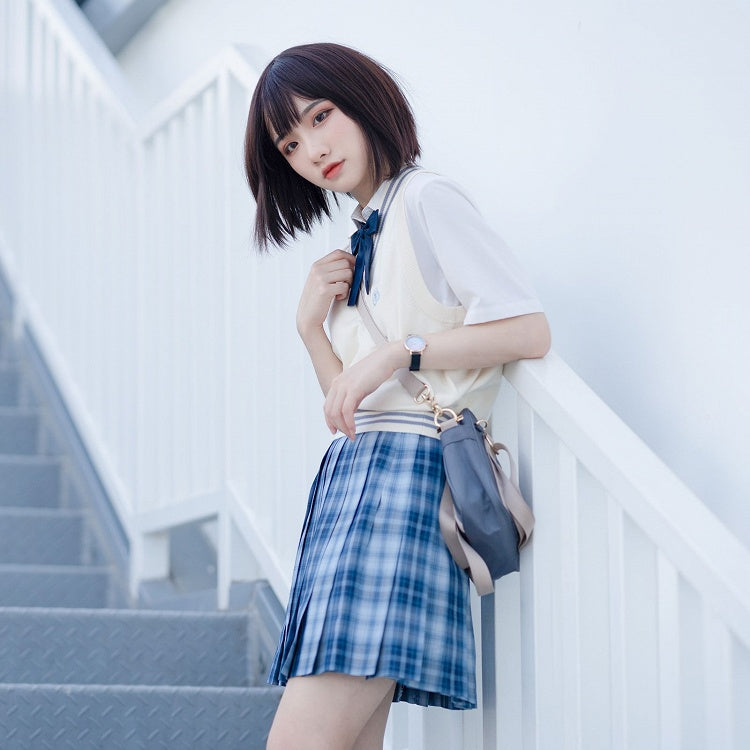Length 45CM Jing Pattern Blue Plaid Yu Skirt