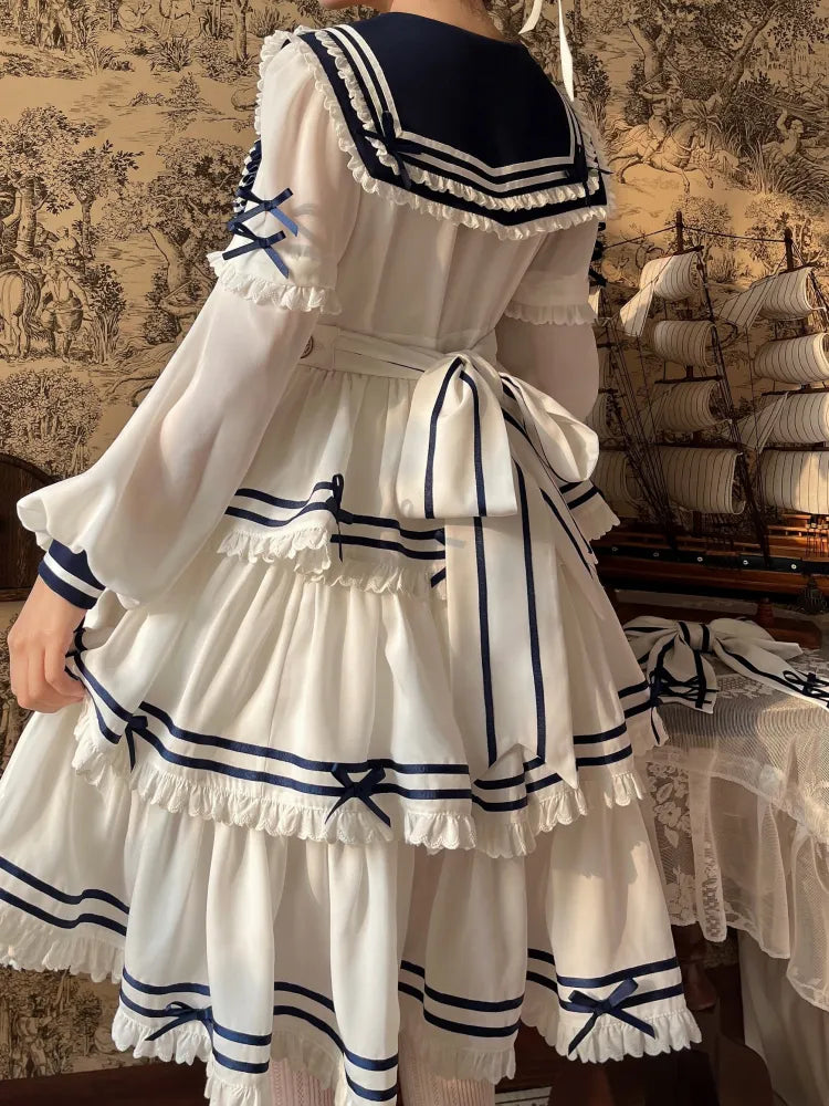 Ärmel Matrosenkragen Weiß mit Sommerkleid Kurz Abnehmbar Lolita