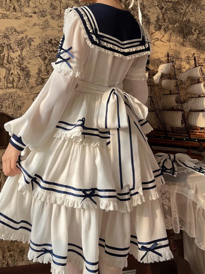 Ärmel Matrosenkragen Weiß mit Sommerkleid Kurz Abnehmbar Lolita