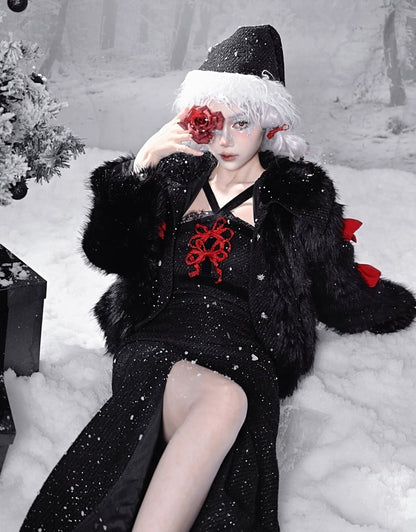 Gothic Christmas Lace Meerjungfrau Rock Tweed Etuikleid