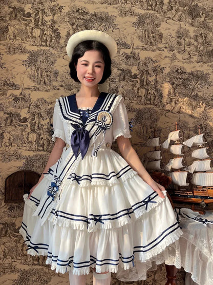 Ärmel Matrosenkragen Weiß mit Sommerkleid Kurz Abnehmbar Lolita