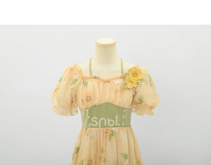 Halfter Sonnenblumen Freie Brosche Print Kleid Hals