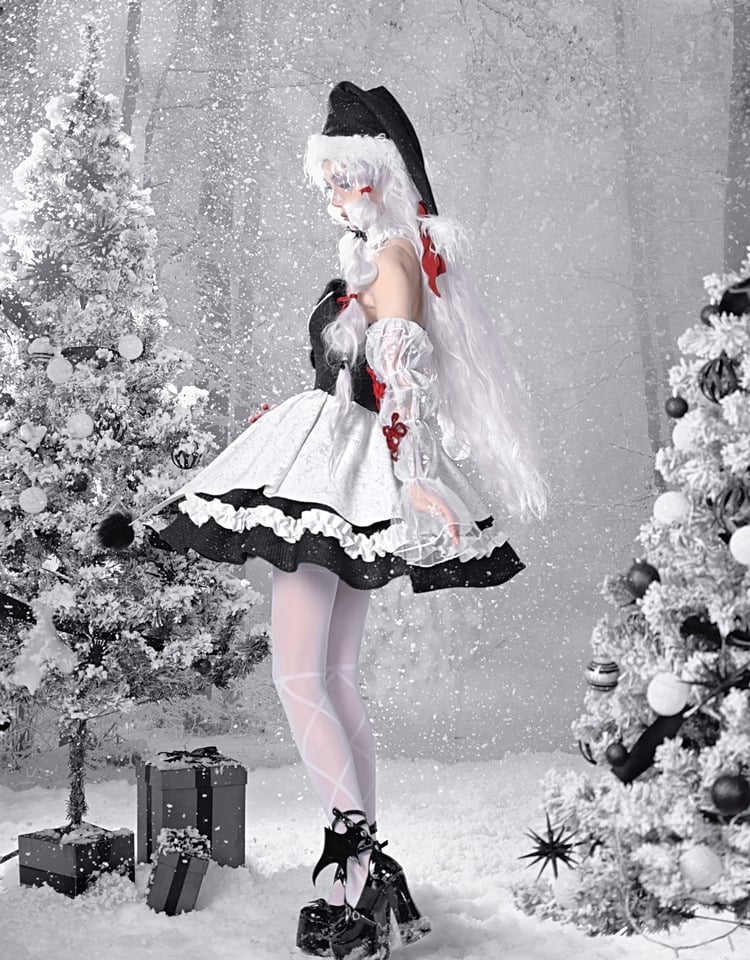 Gothic Christmas Plüsch Sweetheart Bouffant Kleid Set