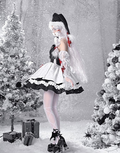 Gothic Christmas Plüsch Sweetheart Bouffant Kleid Set