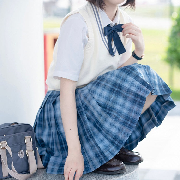 Length 45CM Jing Pattern Blue Plaid Yu Skirt