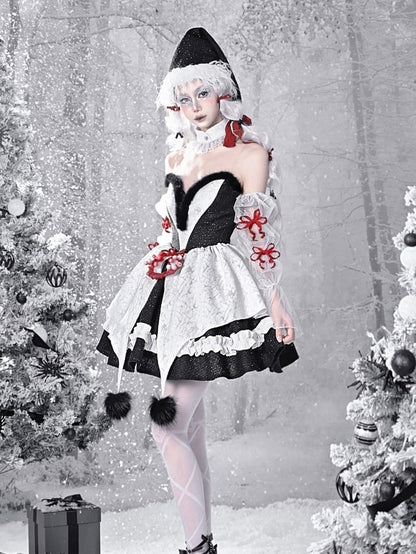 Gothic Christmas Plüsch Sweetheart Bouffant Kleid Set