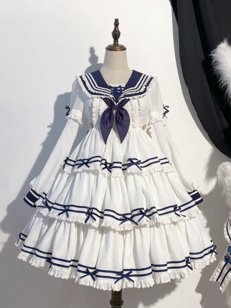 Ärmel Matrosenkragen Weiß mit Sommerkleid Kurz Abnehmbar Lolita