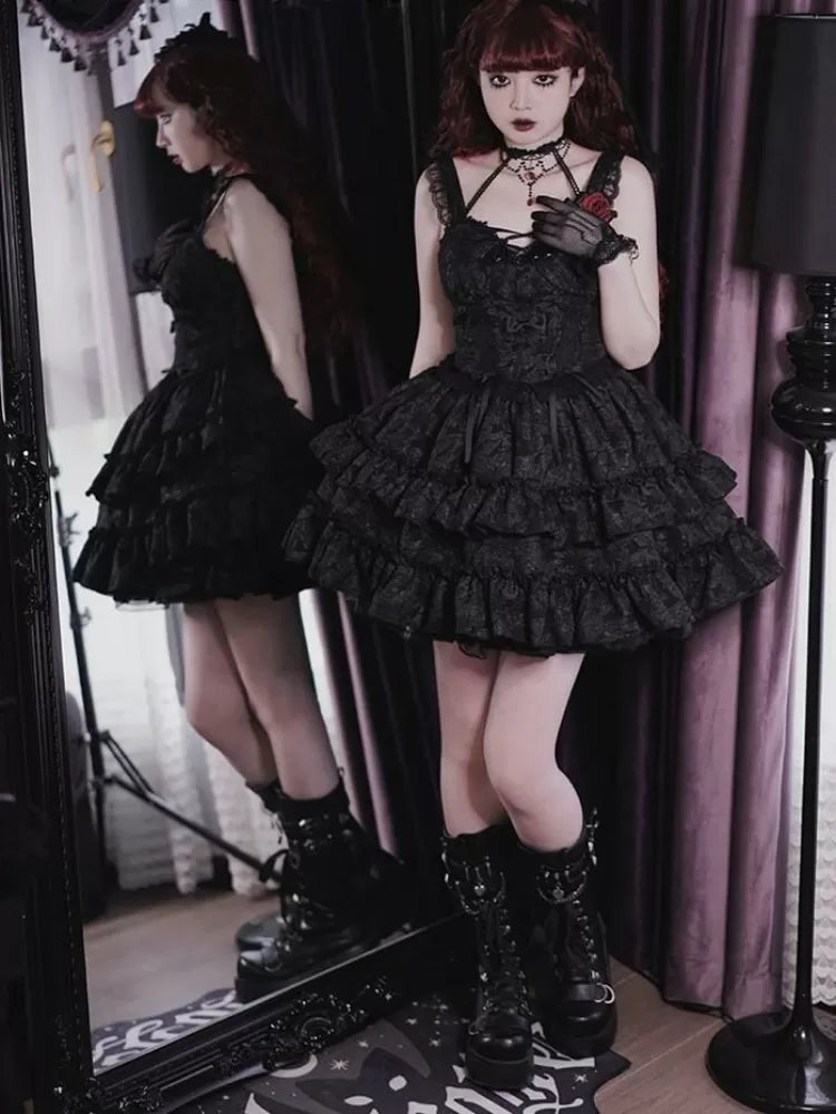 Waist 59-76CM Clearance-Size Lolita Bleeding Black S Rose for Skirt Gothic