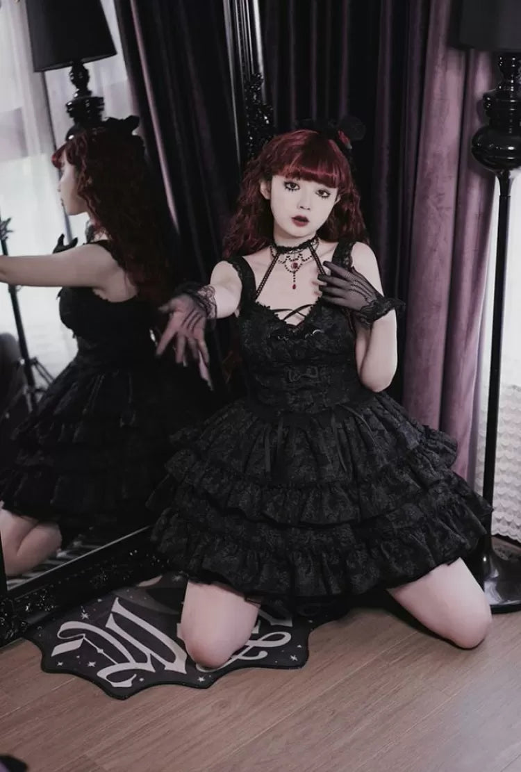 Waist 59-76CM Clearance-Size Lolita Bleeding Black S Rose for Skirt Gothic