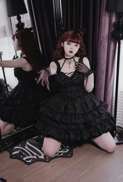 Waist 59-76CM Clearance-Size Lolita Bleeding Black S Rose for Skirt Gothic