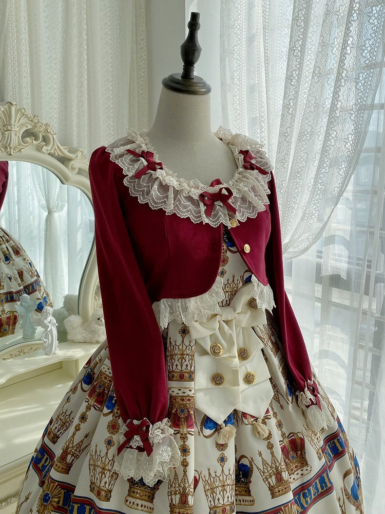 Weihnachts-Cropped Vibes Cardigan mit Spitzenschleife in Rot