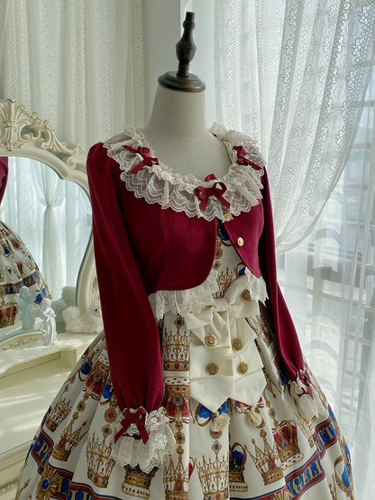 Weihnachts-Cropped Vibes Cardigan mit Spitzenschleife in Rot