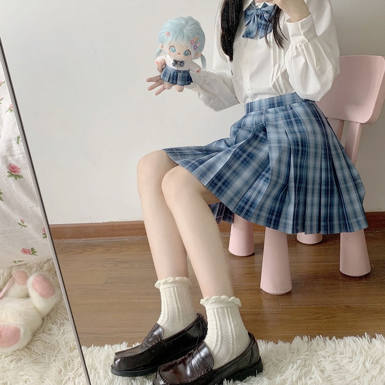 Length 45CM Jing Pattern Blue Plaid Yu Skirt
