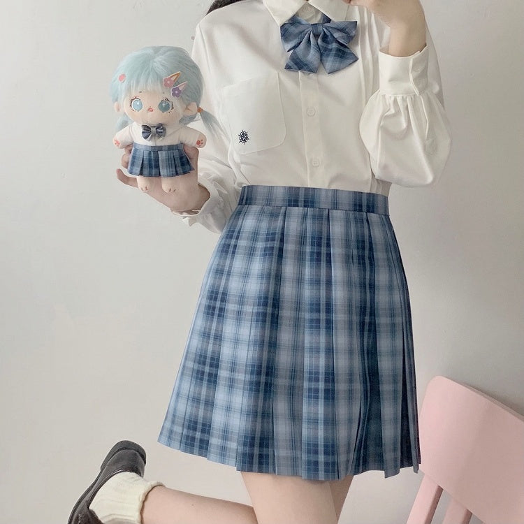 Length 45CM Jing Pattern Blue Plaid Yu Skirt