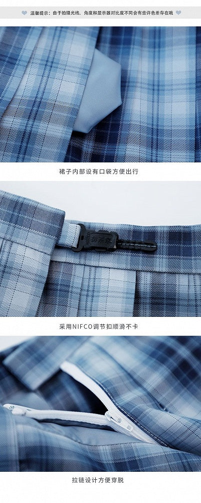 Length 45CM Jing Pattern Blue Plaid Yu Skirt