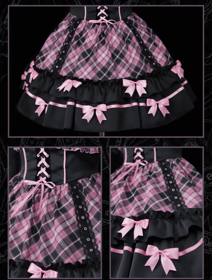 Neckholder-Kleid mit Schnürung und rosa Karomuster, einteilig, Idol-Kleid