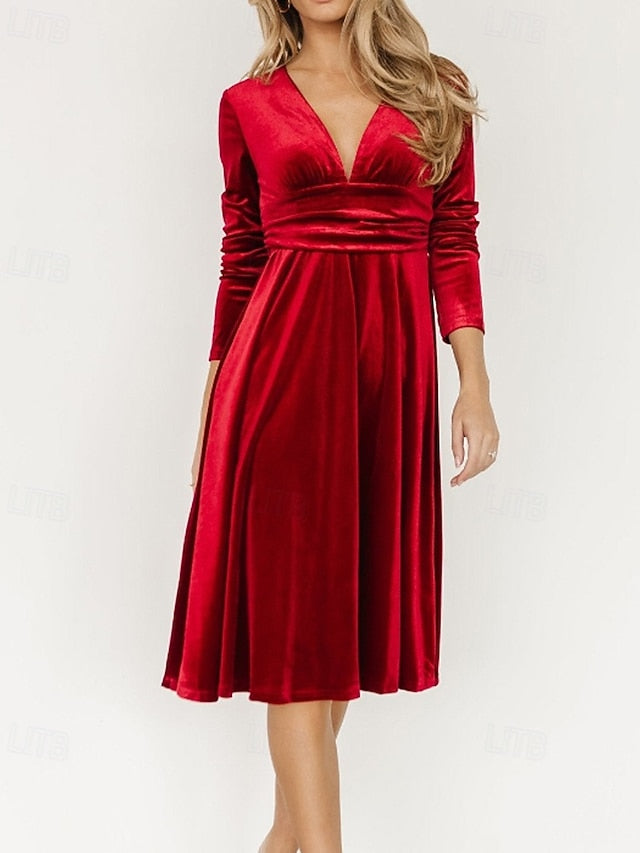 Women's Midi Dress Christmas Dress Velvet Dress Party Dress