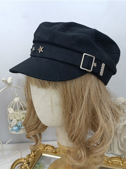 Decorative Black / White Stars Beige Hat
