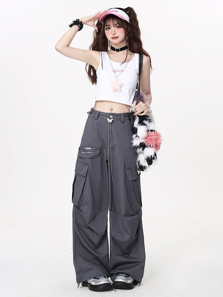 Chain Cargo with Pants Waist Techwear Gray Butterfly Wide-leg